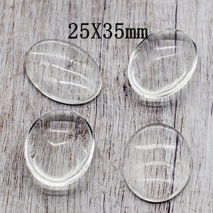 8/20PCS, Oval Shape Glass Cabochon Tiles, Domed with Flatback, Oval-25X35mm