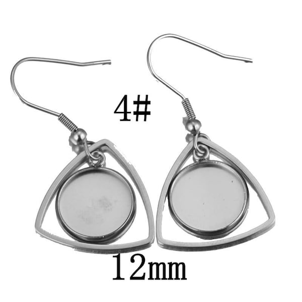 8PCS(4Pairs) Stainless Steel Round Dangle Earrings Tray, Round Blank Earrings, Cabochon Settings Tray Fit 12mm Cabochon, LSE13-4#