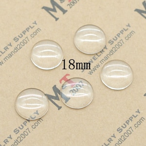 20/50PCS, Round Glass Cabochon Tiles, Domed with Flatback, Round-18mm