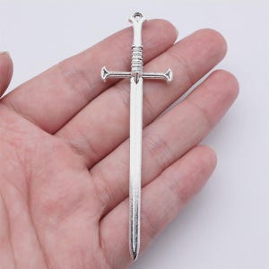 15PCS Antique Silver Tone large 3D Sword Charm Pendant 25X88mm JHS760