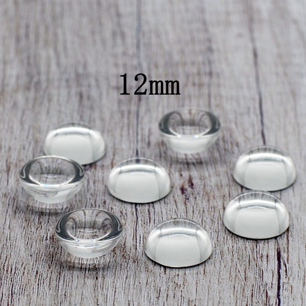 25/60PCS,  Half Sphere Round Crystal Glass Magnifying High Dome Cabochon, Photo Glass, Domed with Flatback, Half-Ball Round-12mm