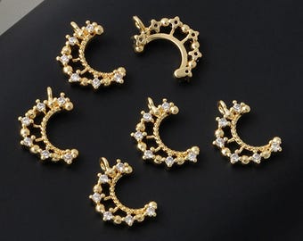 2PCS 18K Gold Plated Charm Pendant Cubic Zirconia Pave Crescent Moon Charm GJS30