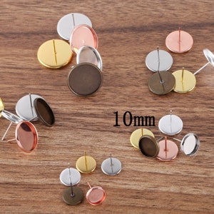 40PCS(20Pairs) ROUND Brass Stud Earrings Setting, High Quality No Dot Bezel Blank Earrings Tray Multi Colors --- Fit 10mm QBE18-10mm