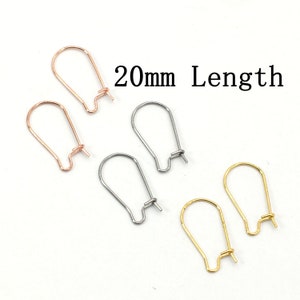 May include: Three pairs of earring hooks in gold, silver, and rose gold. Each hook is 20mm long. 20mm Length