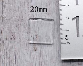 12/30PCS 20mm Square Glass Cabochons, 2 Sided Flat Glass, Flat SQUARE-20mm