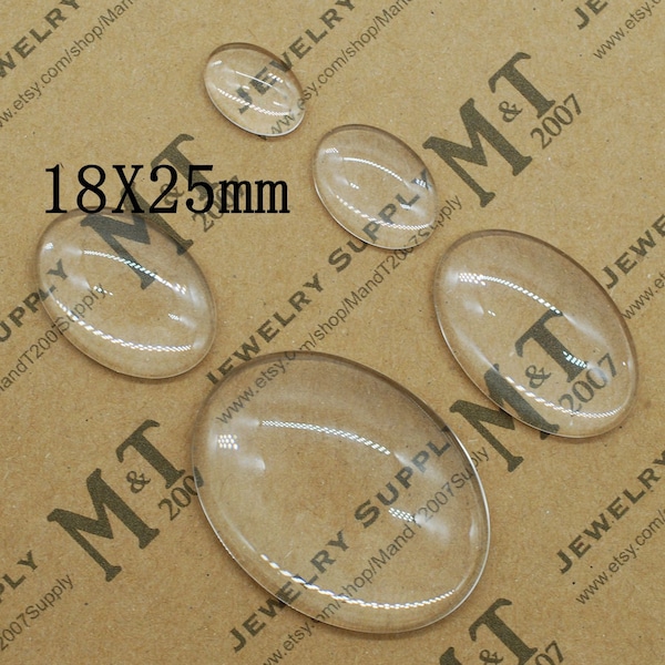 20/50, Oval Shape Glass Cabochon Tiles, Cabochon Cover, Photo Glass, Domed with Flatback, Oval-18X25mm
