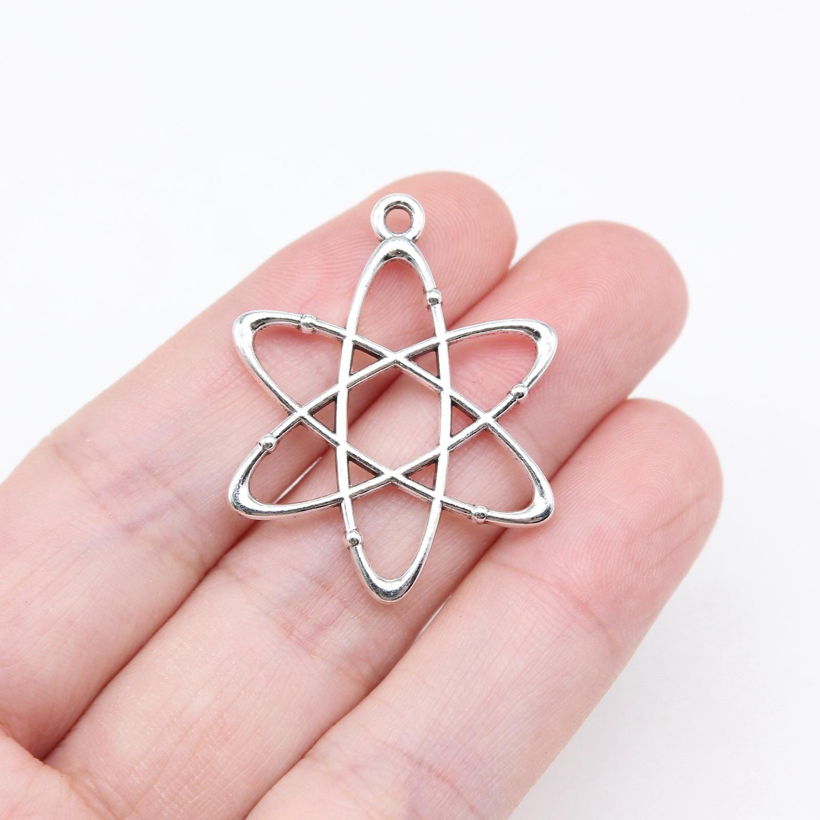 20PCS Silver Tone Atom Molecule Science Pendant Connector 26x33mm