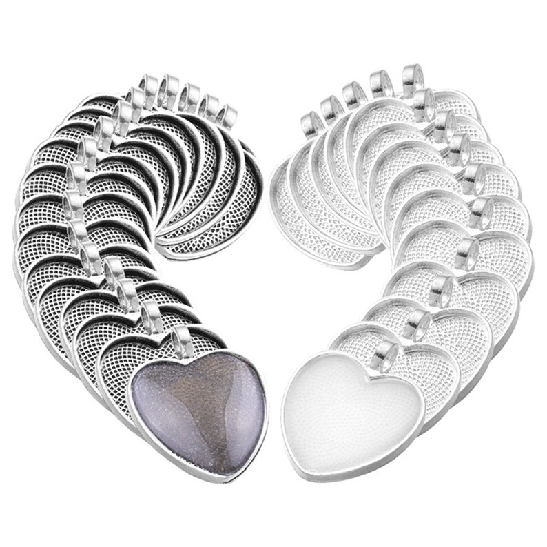 with 30PCS Glass Cabochon C09 Collection 30PCS Brass Cabochon 25mm Heart Tray Charm Pendant 2Colors X 15PCS Heart Bezel Tray