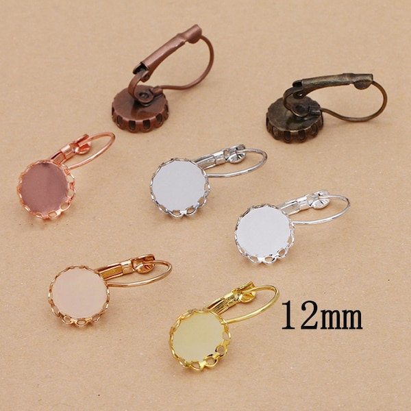 Clearance 26PCS (13Pairs) Multi Color Brass ROUND Lever back Blank Earrings Tray, Silver, Bronze, Gold, Rose Gold Fit 12mm Cabochon, QBE13