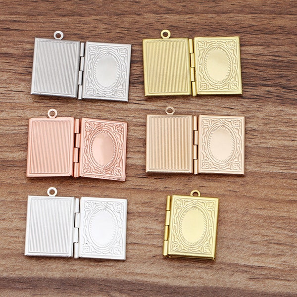 5PCS Brass BOOK Cabochon Locket Pendant, 19X26mm Multi Colors --  Jewelry Making, Photo Locket Charms, LMC07-04791