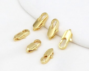 10PCS 18K Gold Plated Brass Rectangle Lobster Clasp 10/12mm Finding Connector