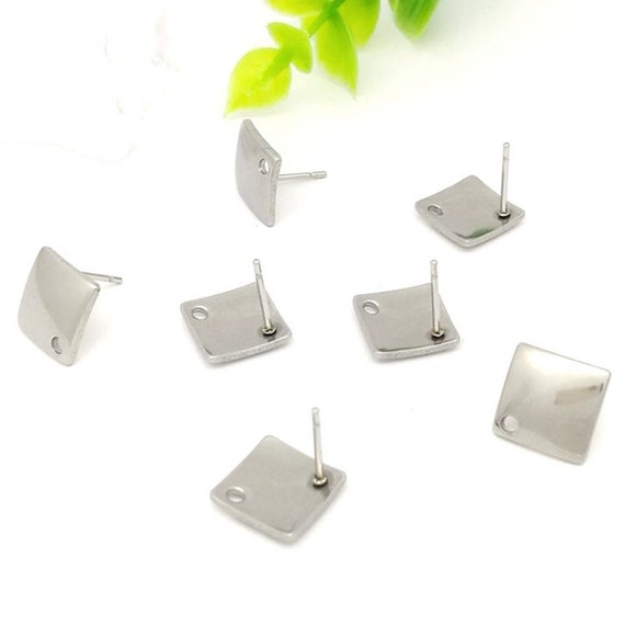 20PCS Stainless Steel Silver Square Stud Earrings Component 10mm CES19 Silver Only
