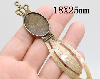 3/7 PCS OVAL Antique Bronze Tone Cabochon CROWN Tray Bookmark Clip Style, Cabochon Settings - Fit 18X25mm Cabochon, BCB40