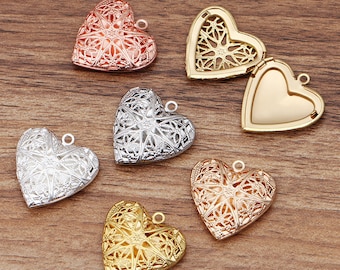 Clearance 5PCS Brass Heart Filigree Cabochon Locket Pendant, 25X26mm Multi Colors --Jewelry Making, Photo Locket LMC08-04719