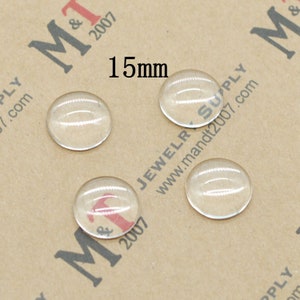 20/50PCS, Round Glass Cabochon Tiles, Domed with Flatback, Round-15mm