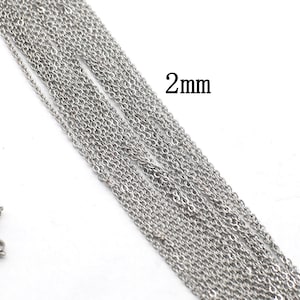 9PCS Stainless Steel Silver Tone Flat Cable Necklace with Lobster Clasp, 16"/18"/20"/22"/24"/26" Rolo Blank Necklace 2mm Wide -- Silver