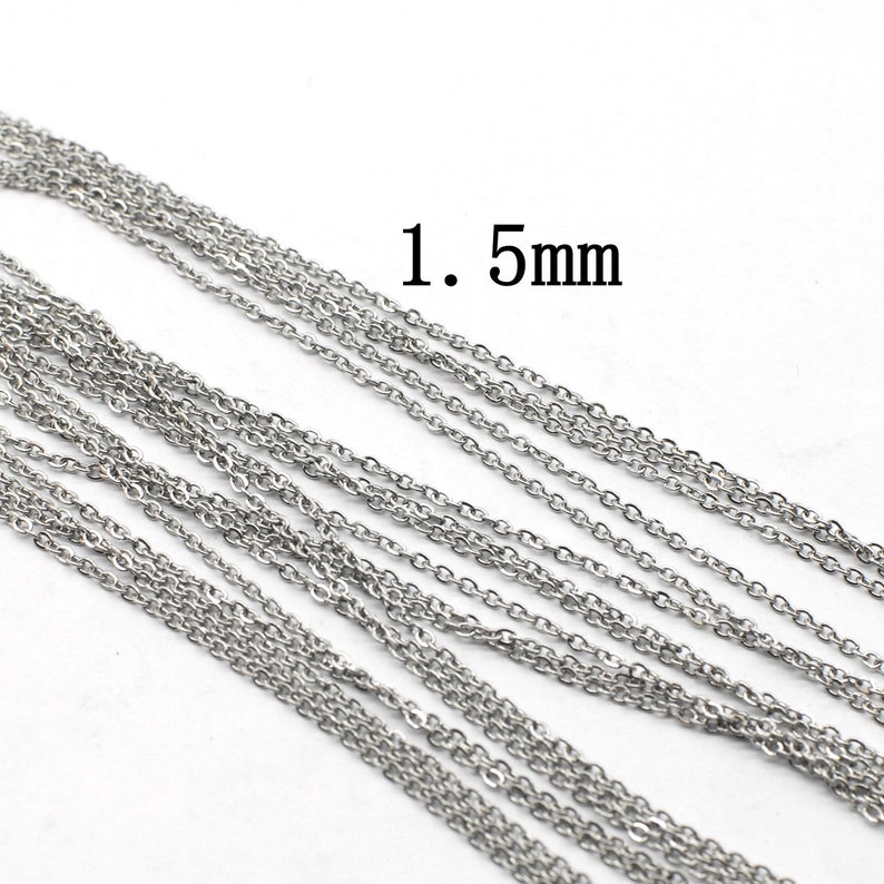 1618202224 Rolo Necklace Chain Wide 1.5mm-Silver Tone 9PCS Stainless Steel Silver Tone Flat Cable Necklace with Lobster Clasp
