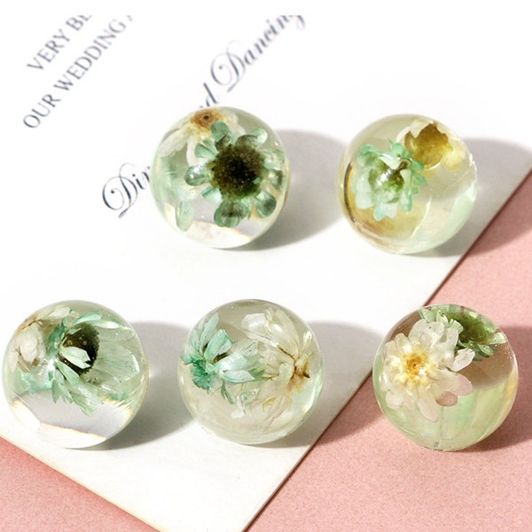 4PCS Flower Resin Embellishment Cabochon Globe Cabochon, Real Flower, Dry Flower Cab Supply, Fit 10mm Round Tray, GJS2001-5#