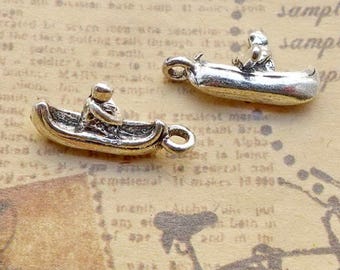50PCS 3D Antique Silver Tone Canoe, Kayak, Boat, Boating, Fishing JHS295