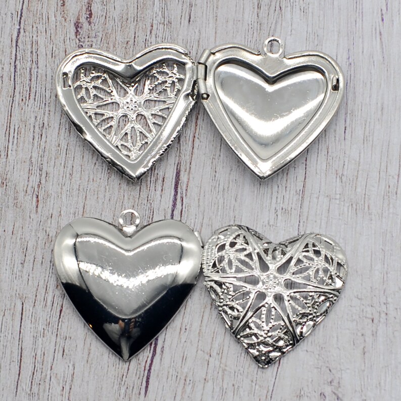 2PCS Stainless Steel Filigree Heart Locket Charm Pendant Etsy