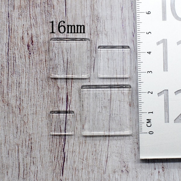 20/50 piezas de cabujones de vidrio cuadrados, vidrio plano de 2 caras, cuadrado plano de 16 mm