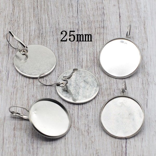 25mm 18PCS Stainless Steel ROUND Leverback Blank Earrings, Cabochon Settings Fit - 1" (25mm) Cabochon, LSE01