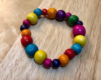 Rainbow Wood Beaded Bracelet