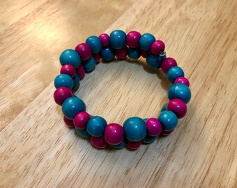 Blue and Pink Beaded Bracelet