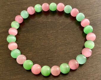 Anklet Pink and Green Glass Bead