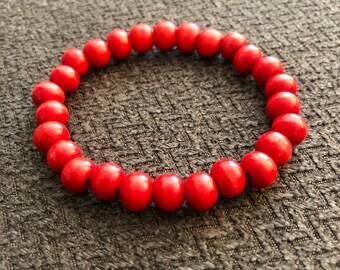 Red Wood Beaded Bracelet