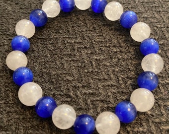 Blue and White Beaded Bracelet