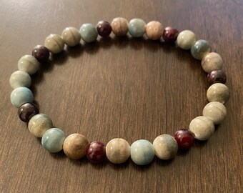 Garnet and Ceramic Bead Large Bracelet