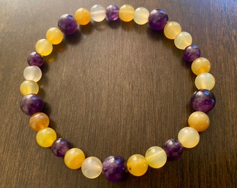 Large and Medium Purple beads with Yellow beads Bracelet