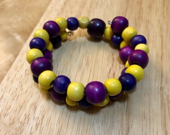 Purple and Yellow Beaded Bracelet