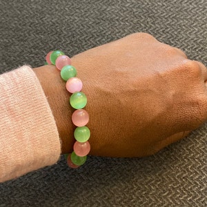 Pink and Green Glass Beaded Bracelet image 2