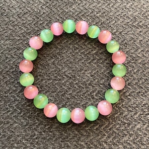 Pink and Green Glass Beaded Bracelet