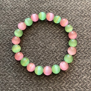 Pink and Green Glass Beaded Bracelet image 1