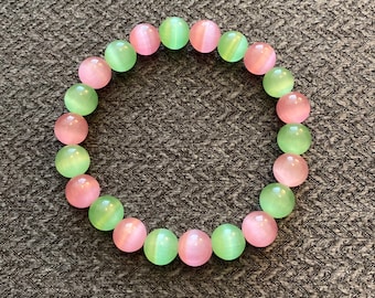 Pink and Green Glass Beaded Bracelet