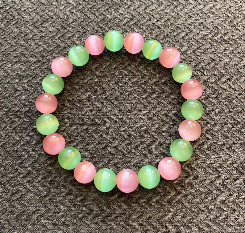 Pink and Green Glass Beaded Bracelet image 1