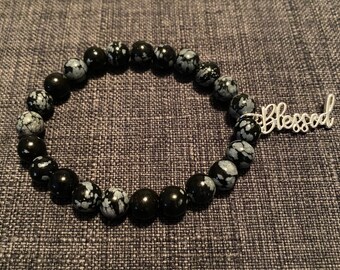 Blessed Silver Charm Bracelet with Jasper Beads