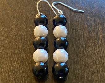 Earrings Black Onyx and Pearl Drop