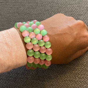 Pink and Green Glass Beaded Bracelet image 4