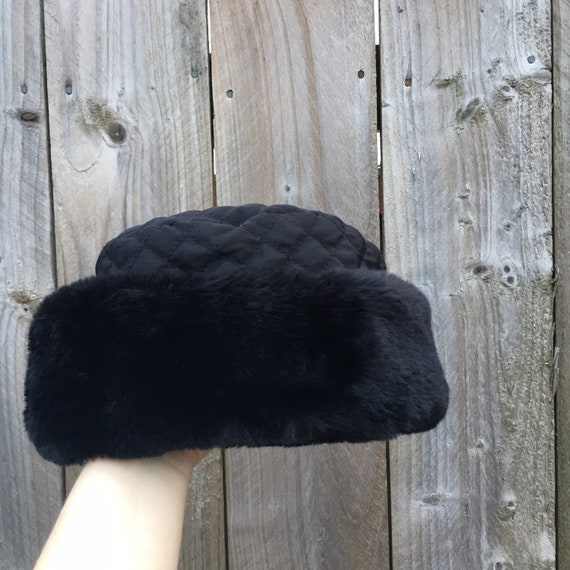 Vintage y2k fur bucket hat faux fur trim 2000s hat