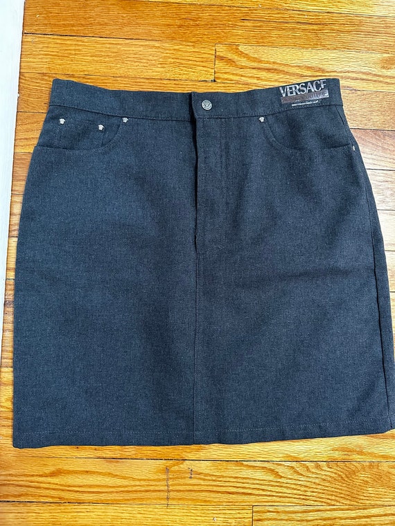 Vintage 2000s gray Versace jeans mini skirt/ spar… - image 1