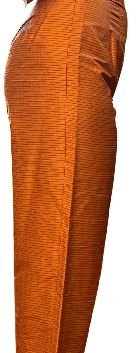 Vintage 80s/90s orange 100% silk trousers womens … - image 2