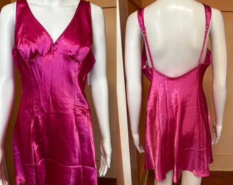 vintage 1980s hot pink mini slip dress women’s size M
