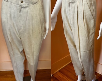 vintage 1980s/1990s natural linen blend mid rise tapered trousers women’s size 8P