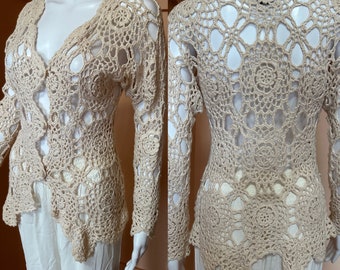 vintage 1990s crochet cream color cardigan size S