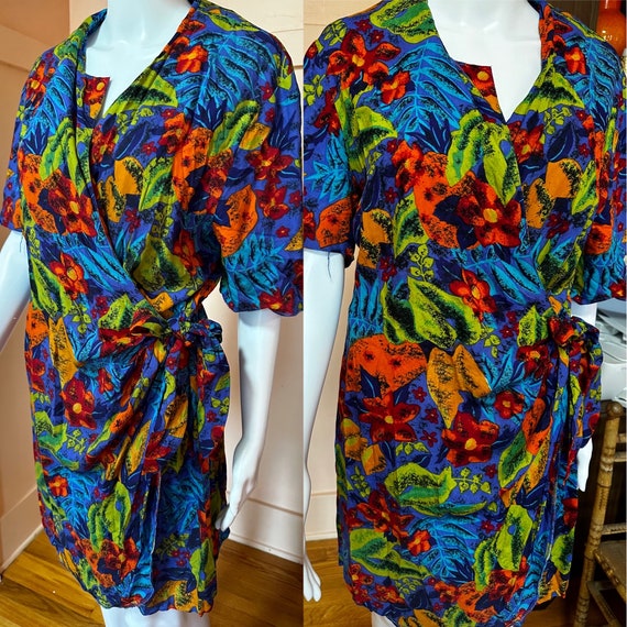 vintage 1990s tropical tie waist skort dress wome… - image 1