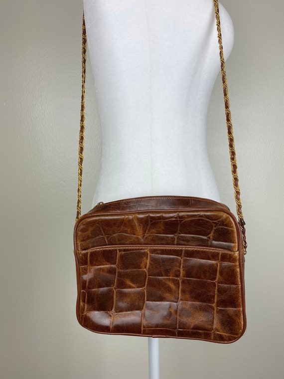 Vintage brown alligator chain link purse/ womens c
